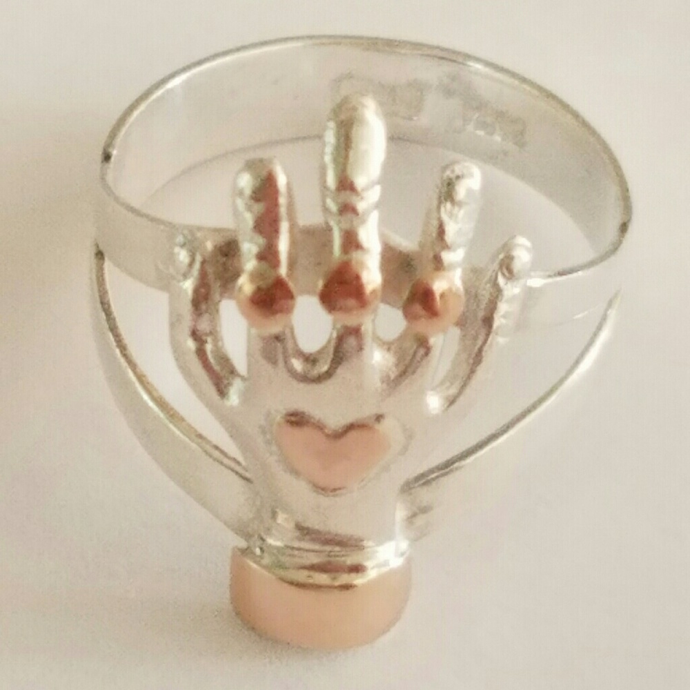 Peru Stamped950 Sterling Silver 18K Gold Ring Hand